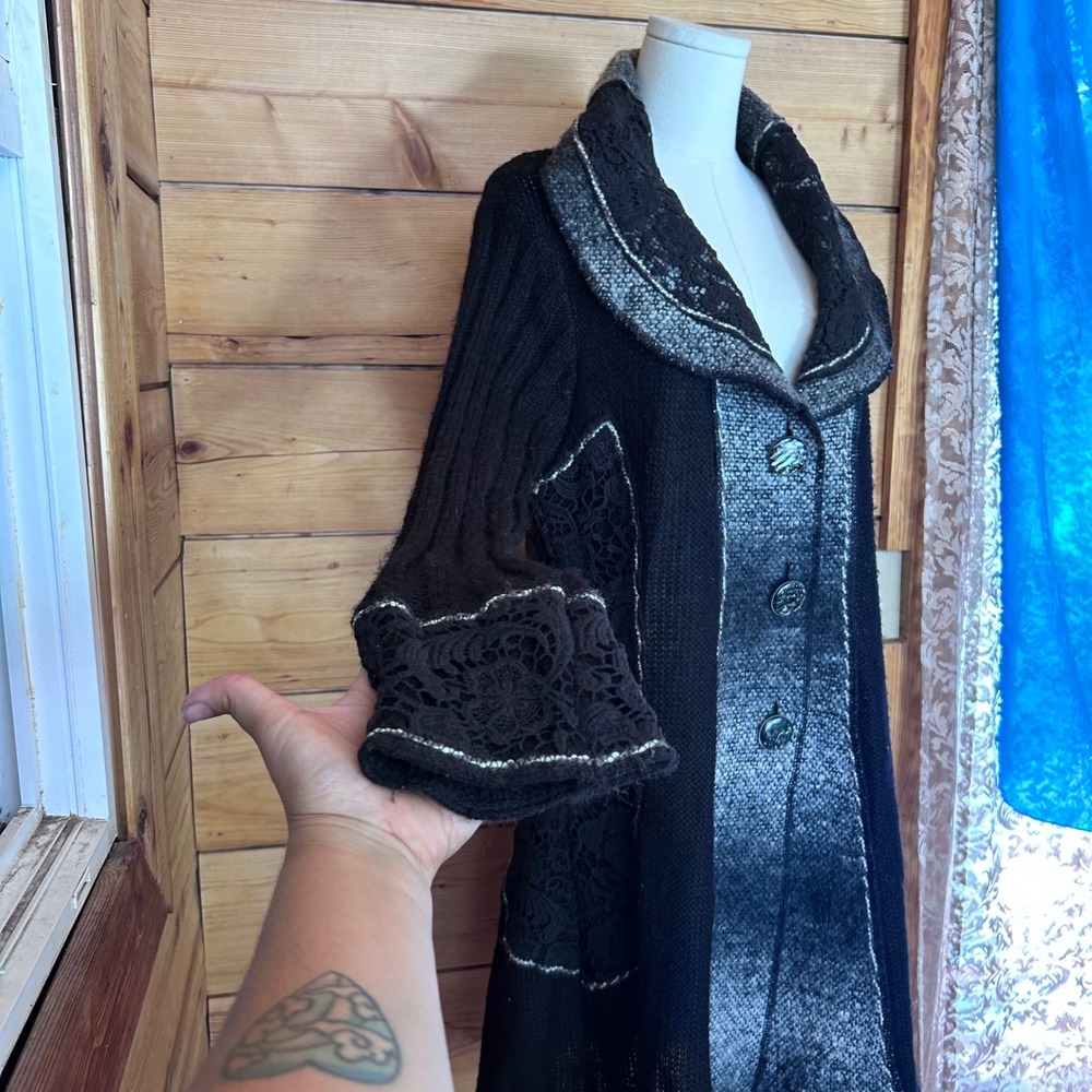 Wool Mohair Duster Cardigan Women Large Black Lace Whimsigoth Papa Vancouver - Picture 2 of 12
